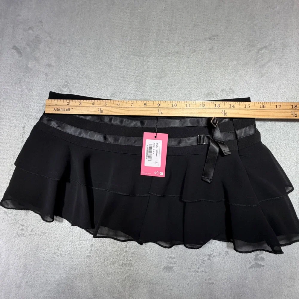 Edikted Black Ruffle Skort Mini Skirt Small Black Low rise Club Party Streetwear